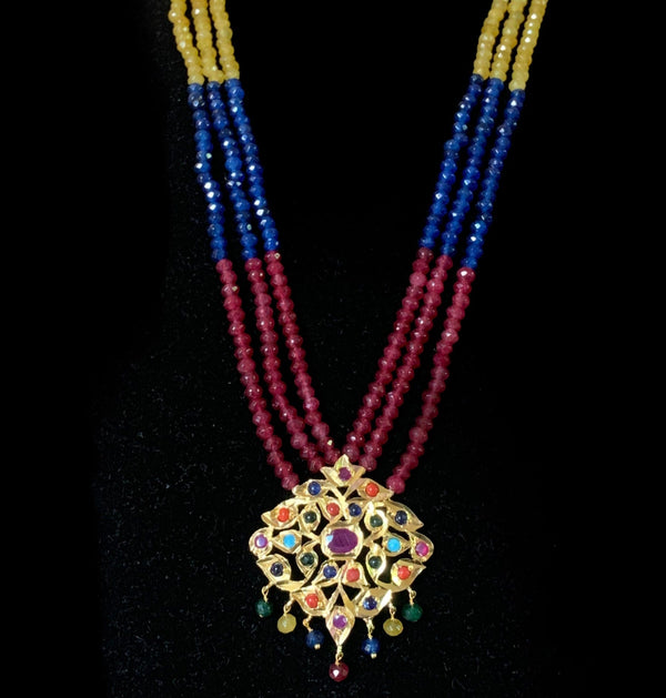 NS214 Meeraj necklace set ( navratan   ) ( SHIPS IN 3 WEEKS )