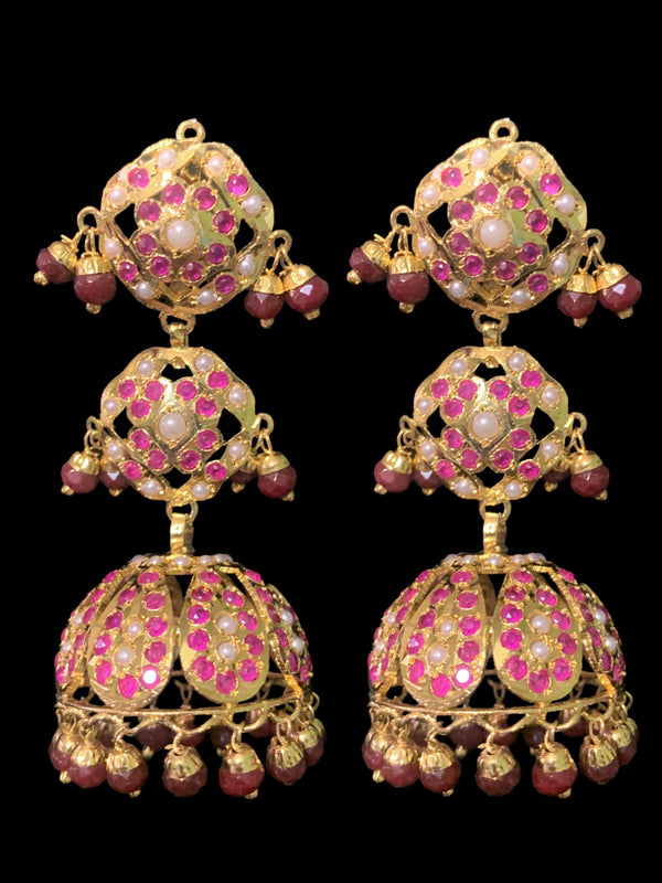 DER392 Hina jhumka ( rubies )  (READY TO SHIP )