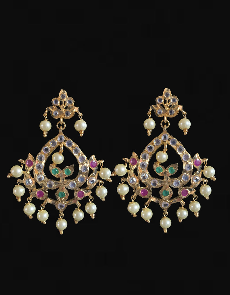 Dina hyderabadi Ruby emerald Chandbali with golden pearls ( SHIPS IN 4 WEEKS )