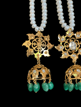 DER119 Karanphool jhumka in emerald beads  ( READY TO SHIP )