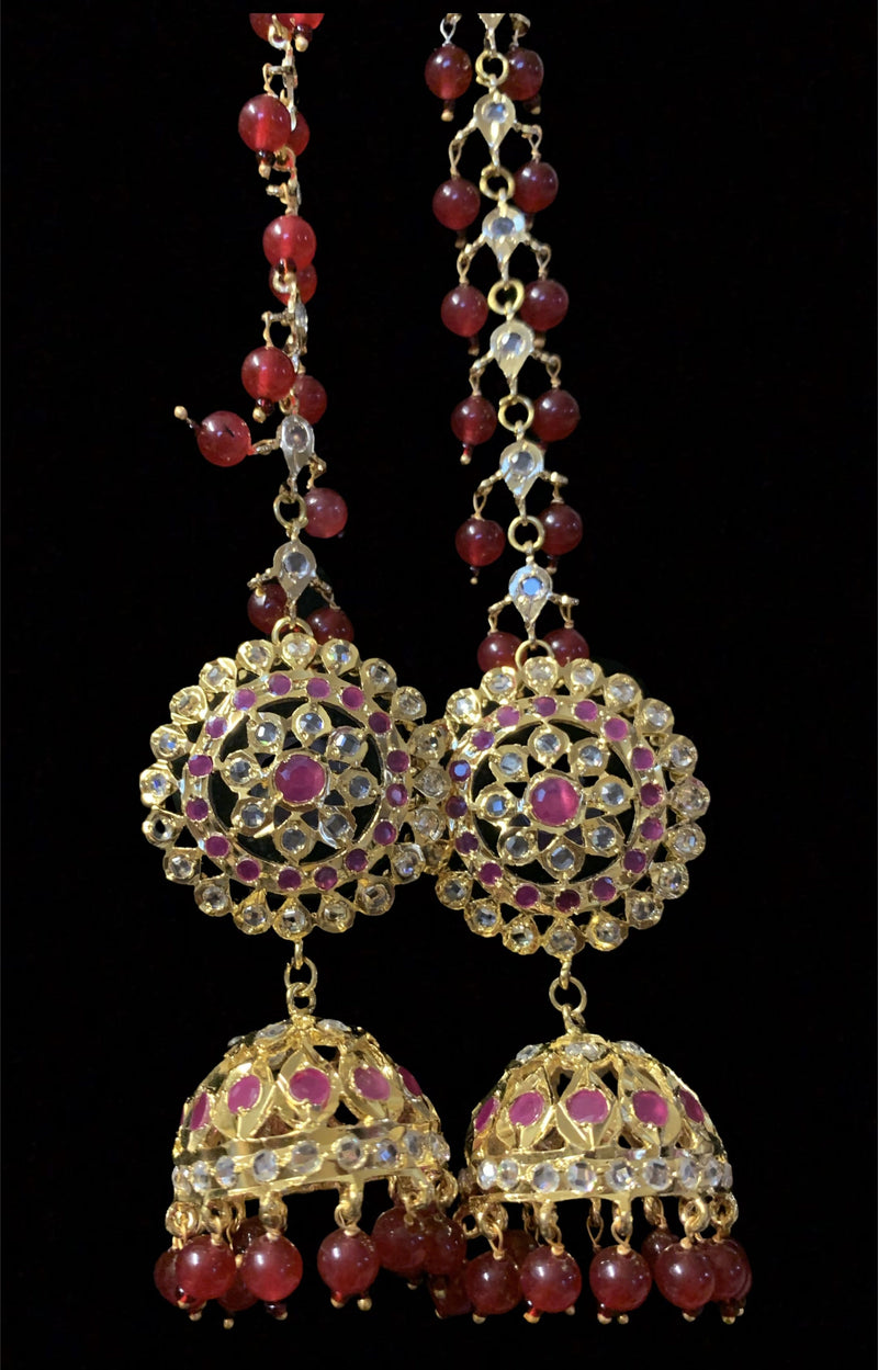 Rehma jhumka  in red beads ( READY TO SHIP )