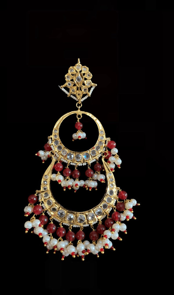 DER194 Sheema Chandbali earrings  - ruby  ( SHIPS IN 4 WEEKS )