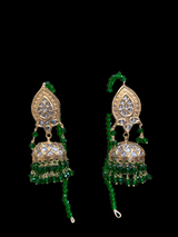 DER152 Hiba kundan jhumka in green beads(READY TO SHIP)