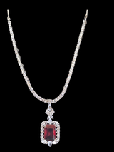 NS277 Myrha cz necklace set -RUBY ( READY TO SHIP )