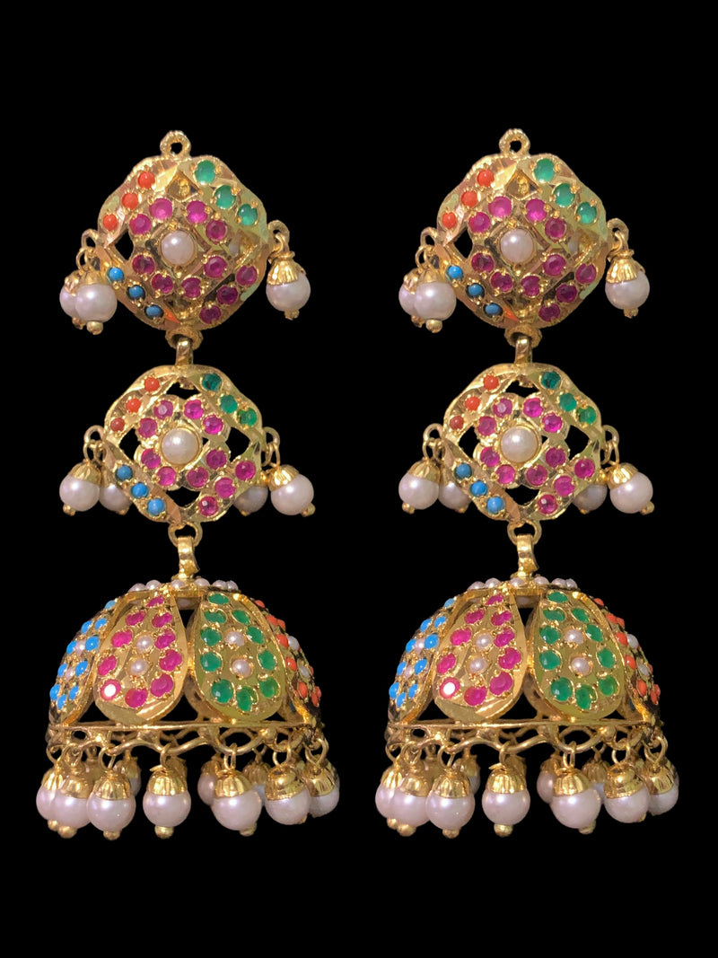 DER394 Hina jhumka navratan ( SHIPS IN 4 WEEKS )