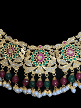 NS69 Rashmika jadau necklace with jhumka ( ruby emerald ) ( READY TO SHIP)