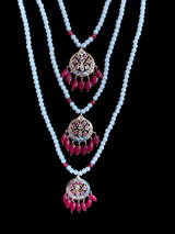 SAT39 Three layer long bridal neckalce set with earrings in rubies ( READY TO SHIP )