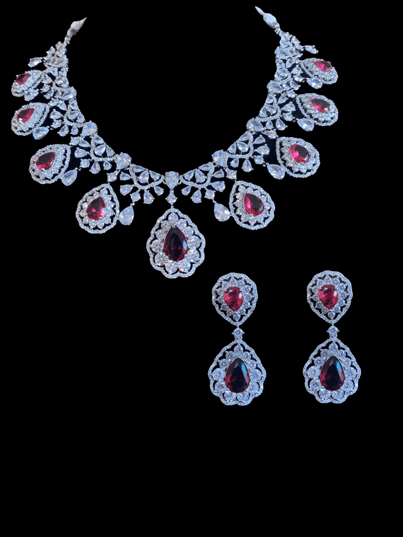 BR87 cz necklace set - ruby ( SHIPS IN 4 WEEKS  )