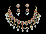Pranila navratan hyderabadi necklace set  in fresh water pearls ( SHIPS IN 1 WEEK )