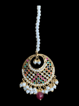 NS317 Piya punjabi Jadau necklace with earrings and tika in Navratan  (READY TO SHIP)