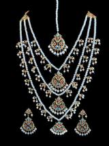 SAT23 Tooba ruby three layered pearl necklace with earrings and Tika - navratan  (READY TO SHIP )