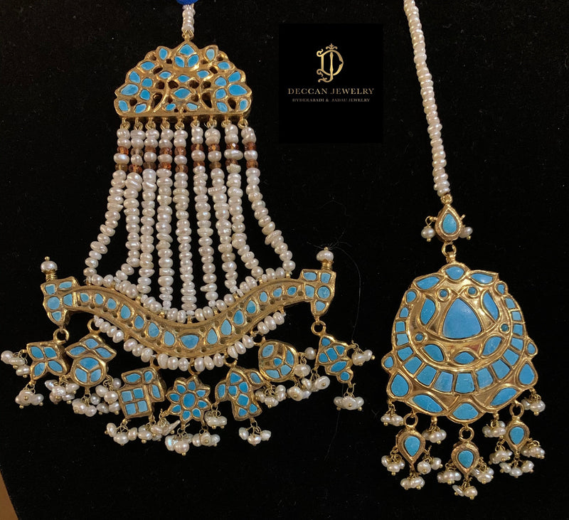 Anuja jhoomar tika in feroza/ turquoise ( MADE UPON ORDER )