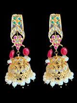 DER116 rooha jhumkas in ruby emerald / red green  ( READY TO SHIP)