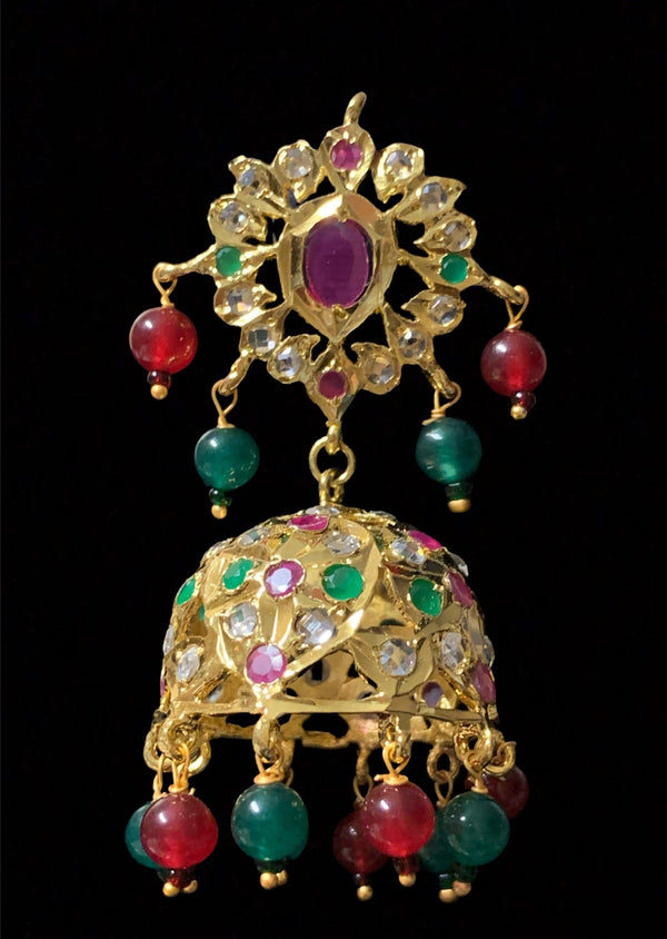 DER287 Anaya Hyderabadi jhumka in red green  ( READY TO SHIP )