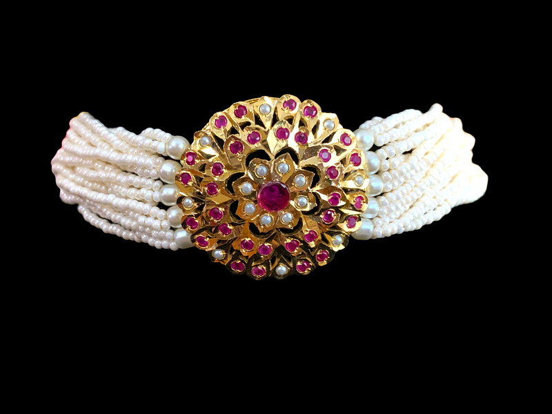 C193 Gold plated choker set in ruby   ( READY TO SHIP  )