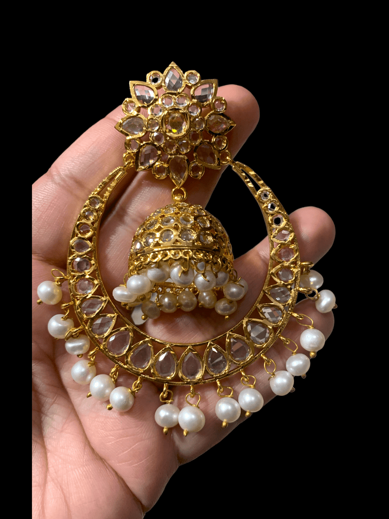 DER236  Ashrita large Chandbali in  fresh water pearls (READY TO SHIP )