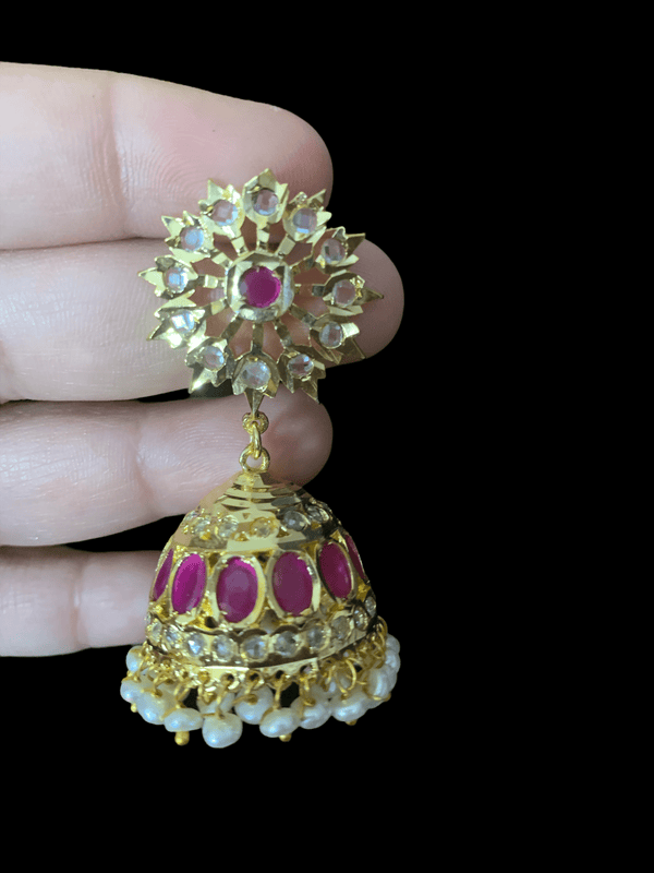 Hyderabadi fresh water pearl jhumka -RUBY ( READY TO SHIP )