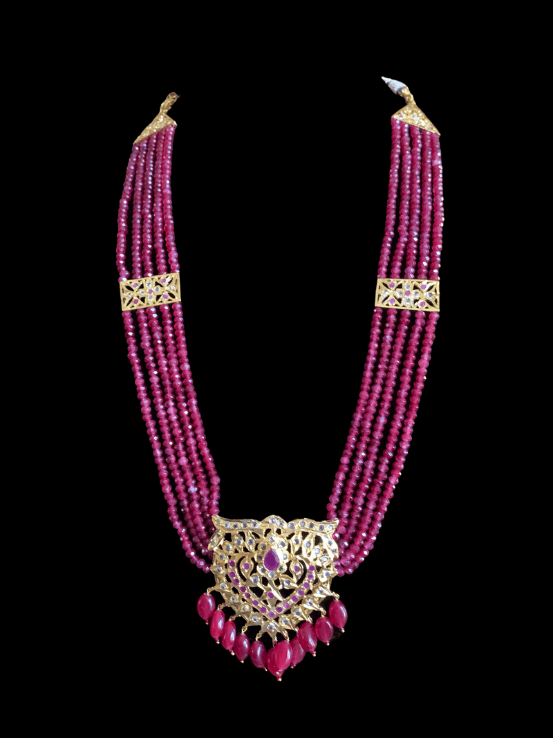 LN109 EKTA Hyderabadi necklace set in ruby beads ( SHIPS IN 4 WEEKS )