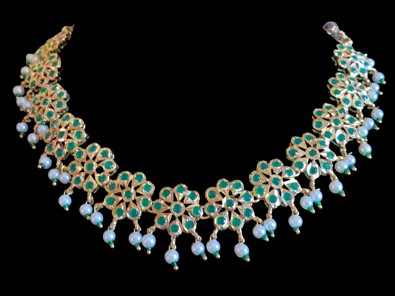 NS373 Malavika necklace set in green     ( SHIPS IN 4 WEEKS)