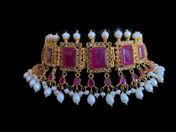 C151 Lamisha Hyderabadi choker in rubies  ( READY TO SHIP)