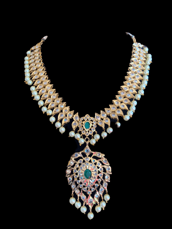 NS207  Ila nizami mango style bridal necklace with earrings in green ( SHIPS IN 4 WEEKS  )