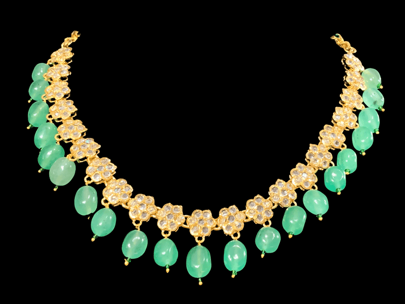 NS11 Meenaz  necklace set - light green beads ( READY TO SHIP )