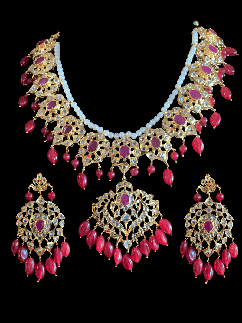 NS24 Anchal necklace set in red / ruby   (READY TO SHIP)