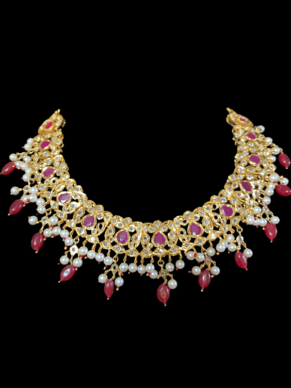 NS25 Smitha necklace set  in rubies (READY TO SHIP )