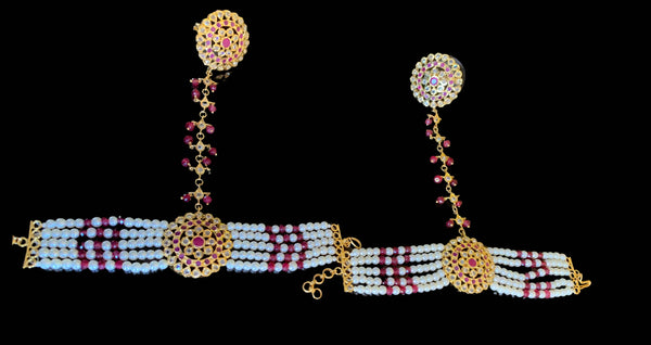 HP14 Trikha Haath Phool (rubies)  -ONE PAIR( READY TO SHIP )