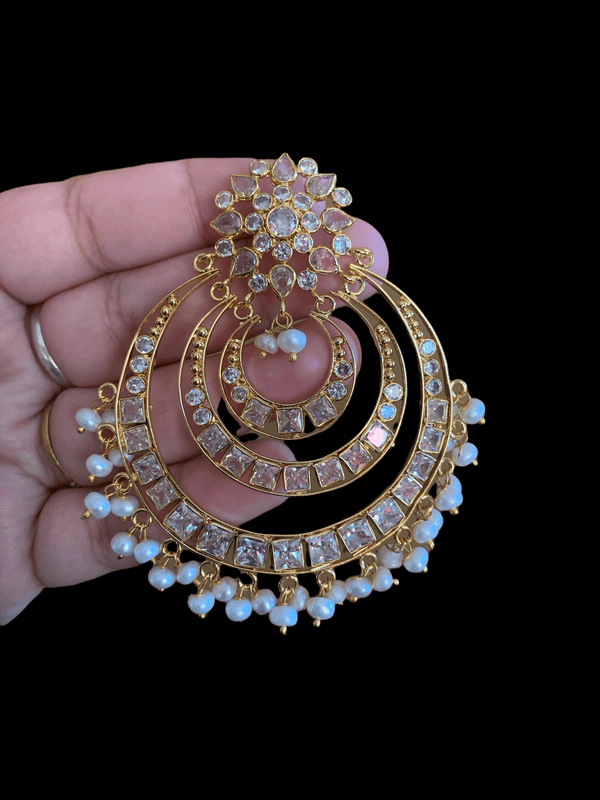 DER103 large hyderabadi Chandbali earrings in fresh water pearls (SHIPS IN 4 WEEKS )