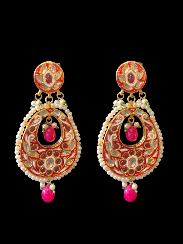 DER374 Hira kundan chandbali in red meenakari (READY TO SHIP)