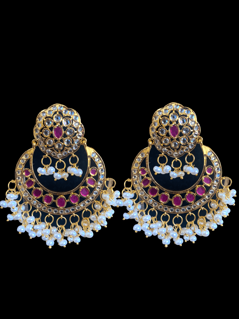 DER263 kainat Chandbali in fresh water pearls - ruby( READY TO SHIP )