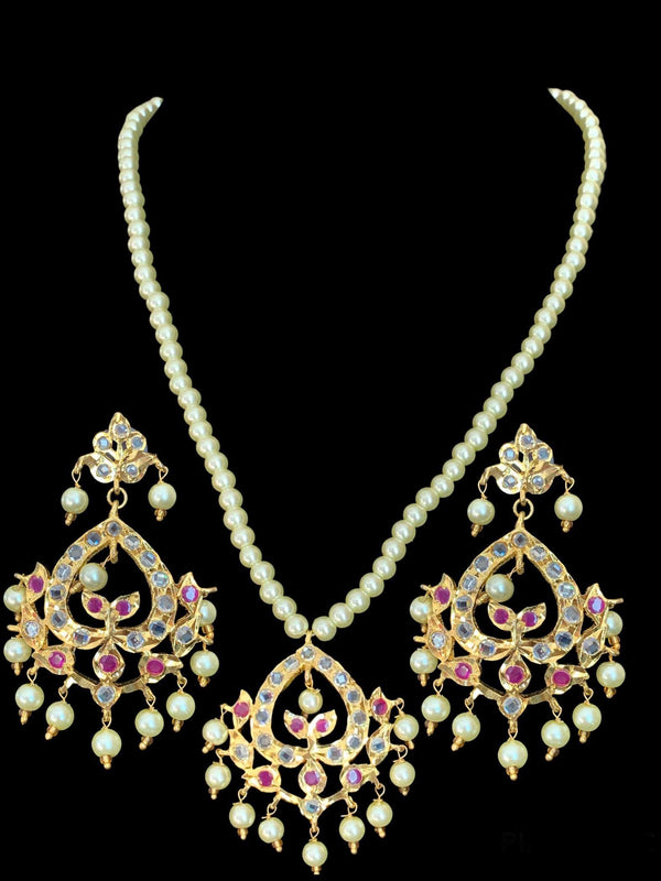 PS484 Diana ruby Hyderabad pendant set with Chandbali( READY TO SHIP)