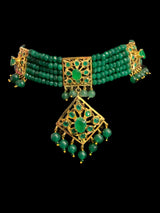 C204 Anushay choker set in green beads ( SHIPS IN 4 WEEKS )