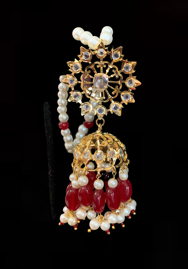 DER191 Karanphool jhumka - ruby  ( READY TO SHIP)