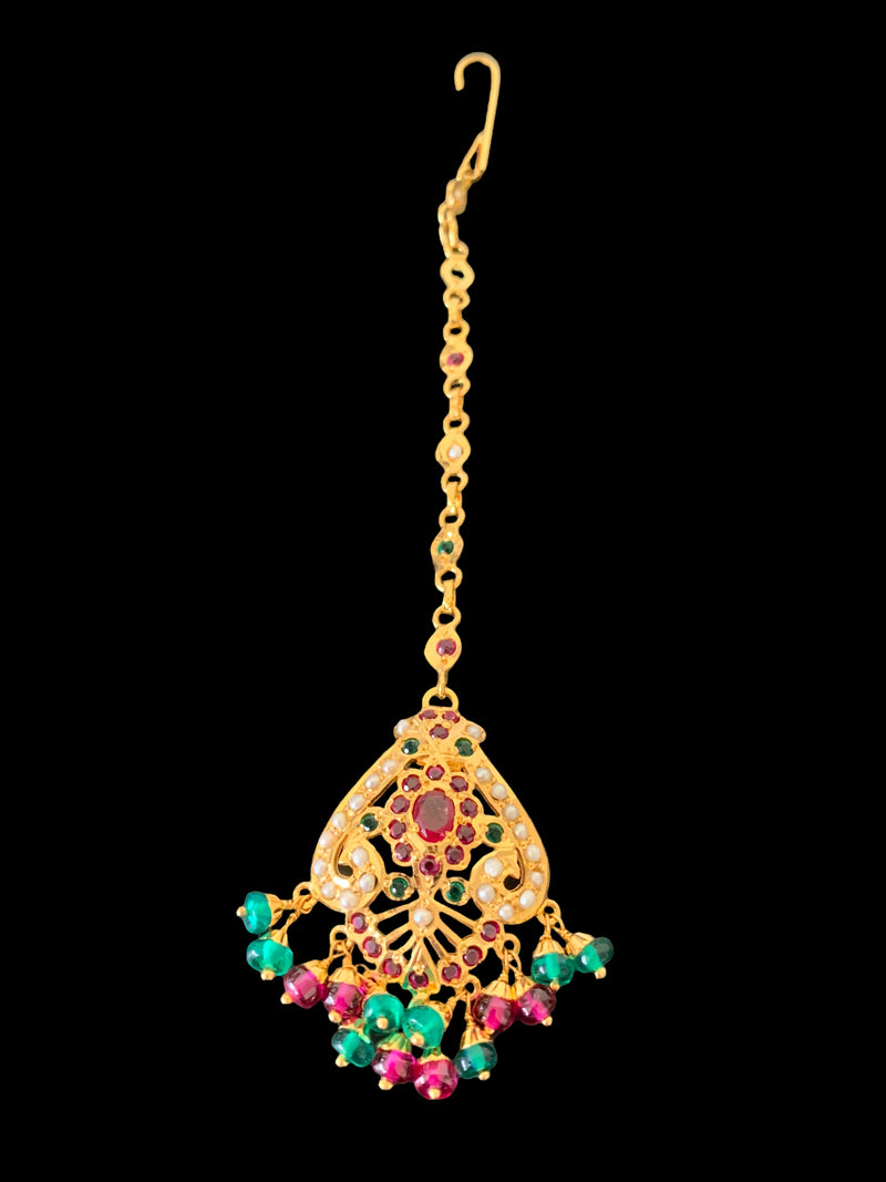 DTK405 Gold plated silver tika in ruby emerald
