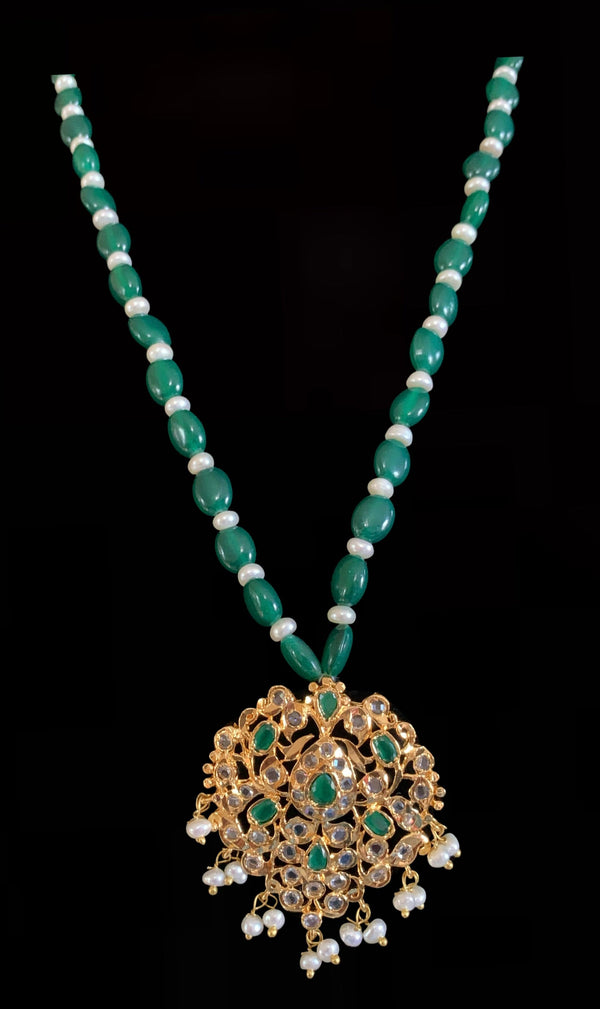 PS514 Hania hyderabadi pendant set in emeralds  ( READY TO SHIP )