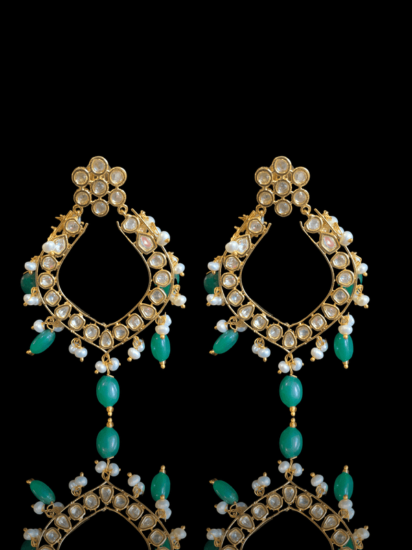 DER110 Elara polki earrings in fresh water pearls- green   ( READY TO SHIP )