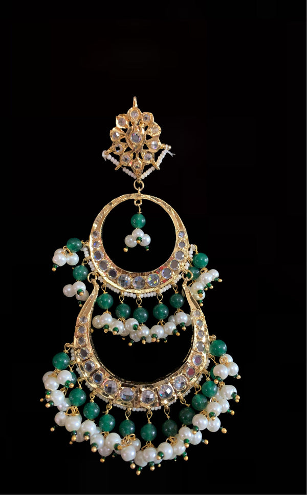 DER195 Sheema Chandbali earrings  - green   ( READY TO SHIP)