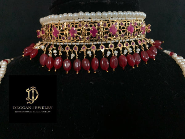 Jadavi lacha in ruby beads ( READY TO SHIP )