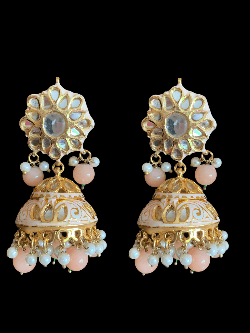 Kundan jhumka and rika earrings with meenakari in peach ( READY TO SHIP )