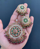 Multicolored Jadau Pendant Set in Gold Plated Silver PS 022A