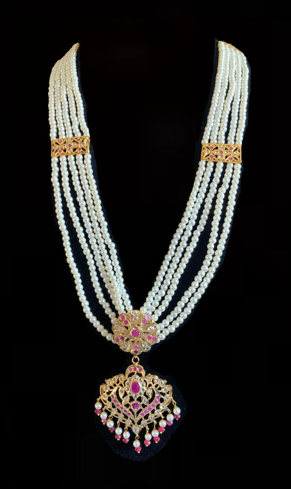 Kajal long necklace set in ruby pearl -( SHIPS IN 4 WEEKS )