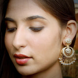 Pearl Jadau Chandbali Earrings in Gold Plated Silver ER 219